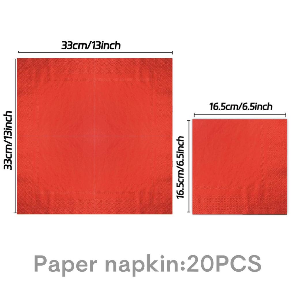 Red Birthday Party Disposable Tableware Set: Plates, Knives, Forks, Spoons, Tablecloth.