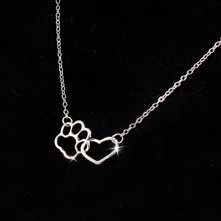 European Style Dog Paw Heart Pendant Clavicle Necklace
