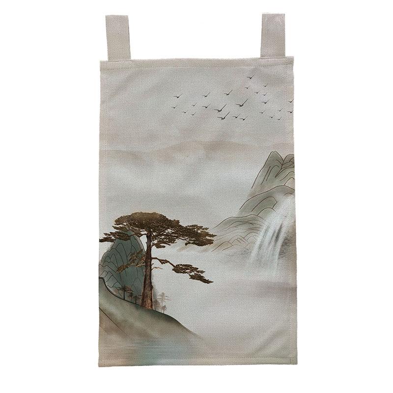 Chinese Ink Style Short Curtain Homestay Restaurant Signboard Teahouse Partition Kitchen Hanging Curtain Noren Decor Drapes