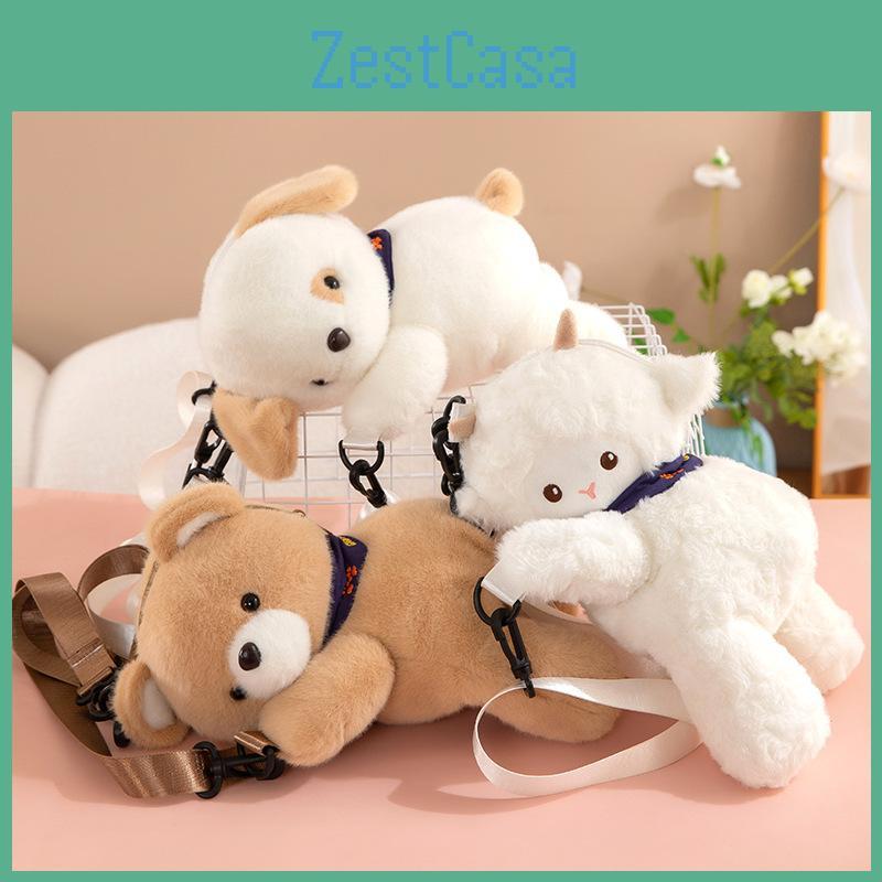 Lightweight Plush Backpack Fun Cartoon Doll Messenger Bag Bear Dog Sheep Gift