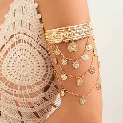 Ingemark Punk Mehrlagiges Quasten Münzanhänger Oberarmband für Damen Goth Offene Manschette Armreifen Paar Handschmuck Geschenk Neu