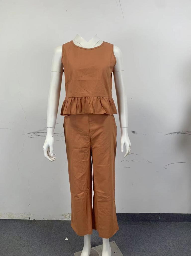 New Summer/Fall Sleeveless Tank Top and Wide-Leg Cropped Pants Casual Set for Women