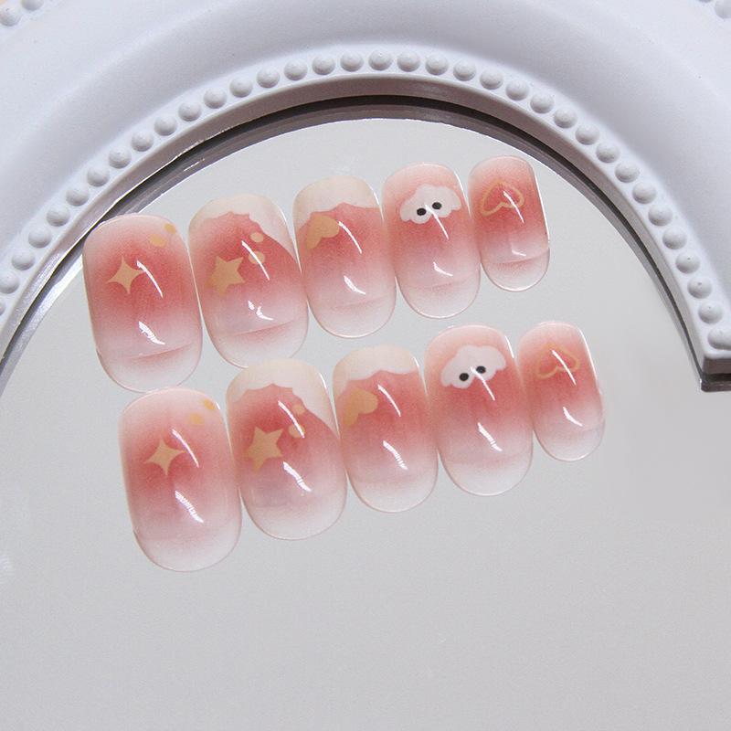 Cute Blush Cloud Love Stars Sweet Girl White Versatile Removable Nail Art Tablets 24 Pieces