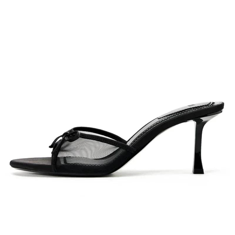 High Heels Women Slippers Elegant Sexy Bow Heeled Sandals Fashion Woman Shoes 2025 Summer Luxury Pumps Dress De Zapatos Mujer