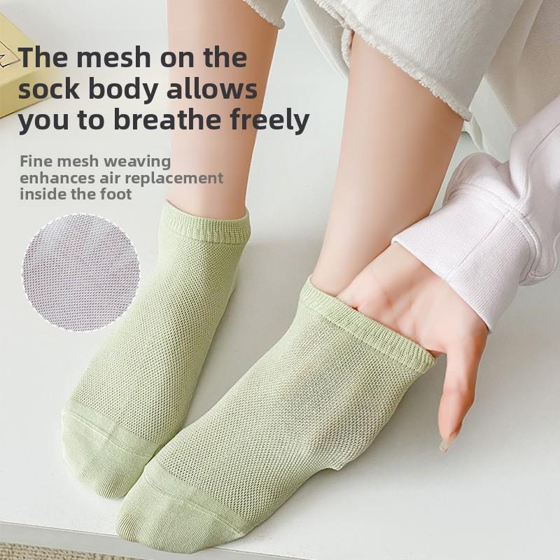 Sock Children Summer Lightweight Pure Cotton Massage Bottom with Mesh Ventilation, Breathable In Summer, Odor-resistant, Plain Color, Boat-style Socks