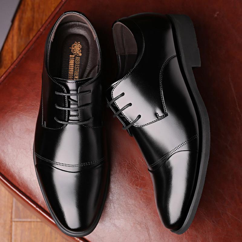 Leather Shoes Men's Autumn Business Dress Genuine Leather Men's Casual Black Pointed Inner Height Increase Men's Shoes Leather Shoes