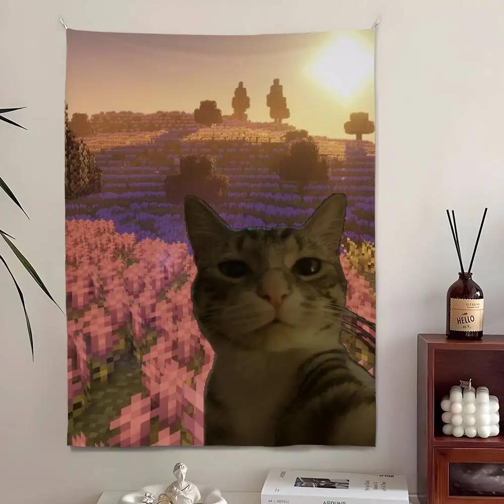 Funny Cute Cat Tapestry Bedroom Living Bar Garden Outdoor Microfiber Festival Decoration Background Art Banner