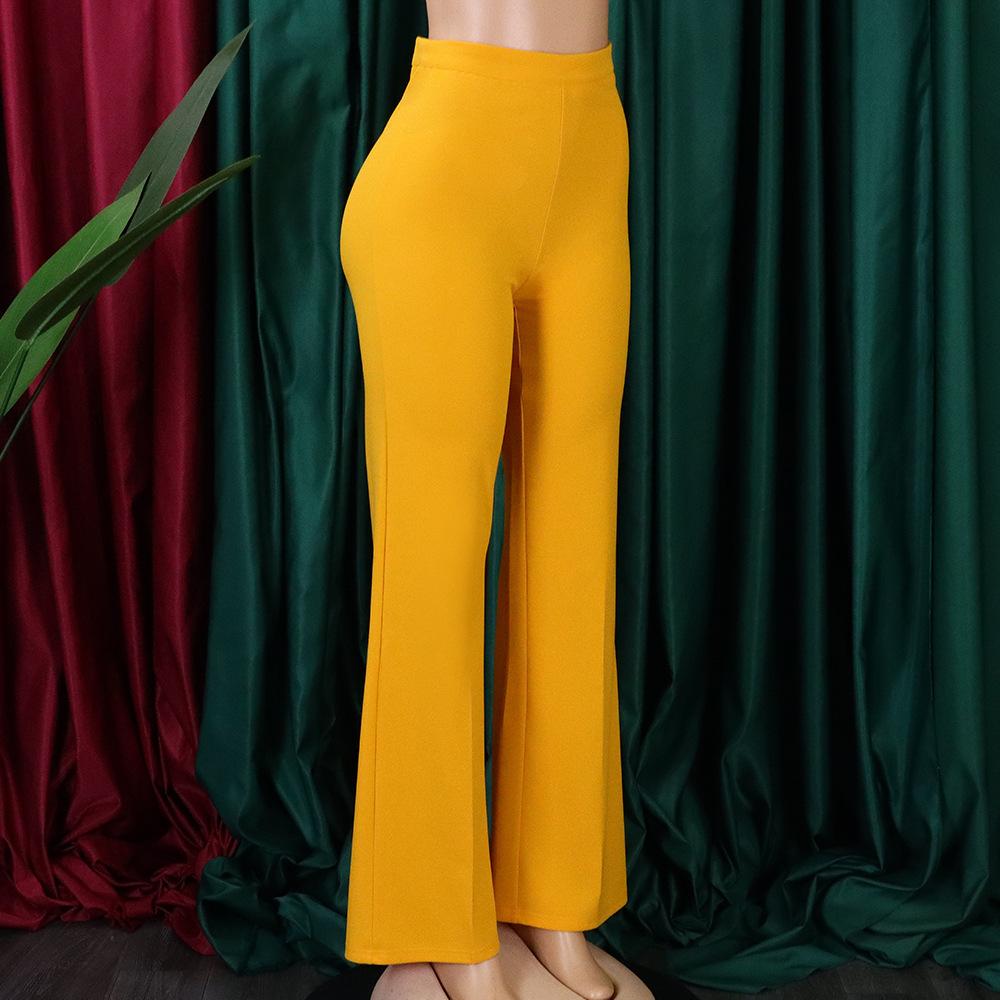 Women's Fashion Casual Solid Color Print High Waist Trousers Pants & Capris