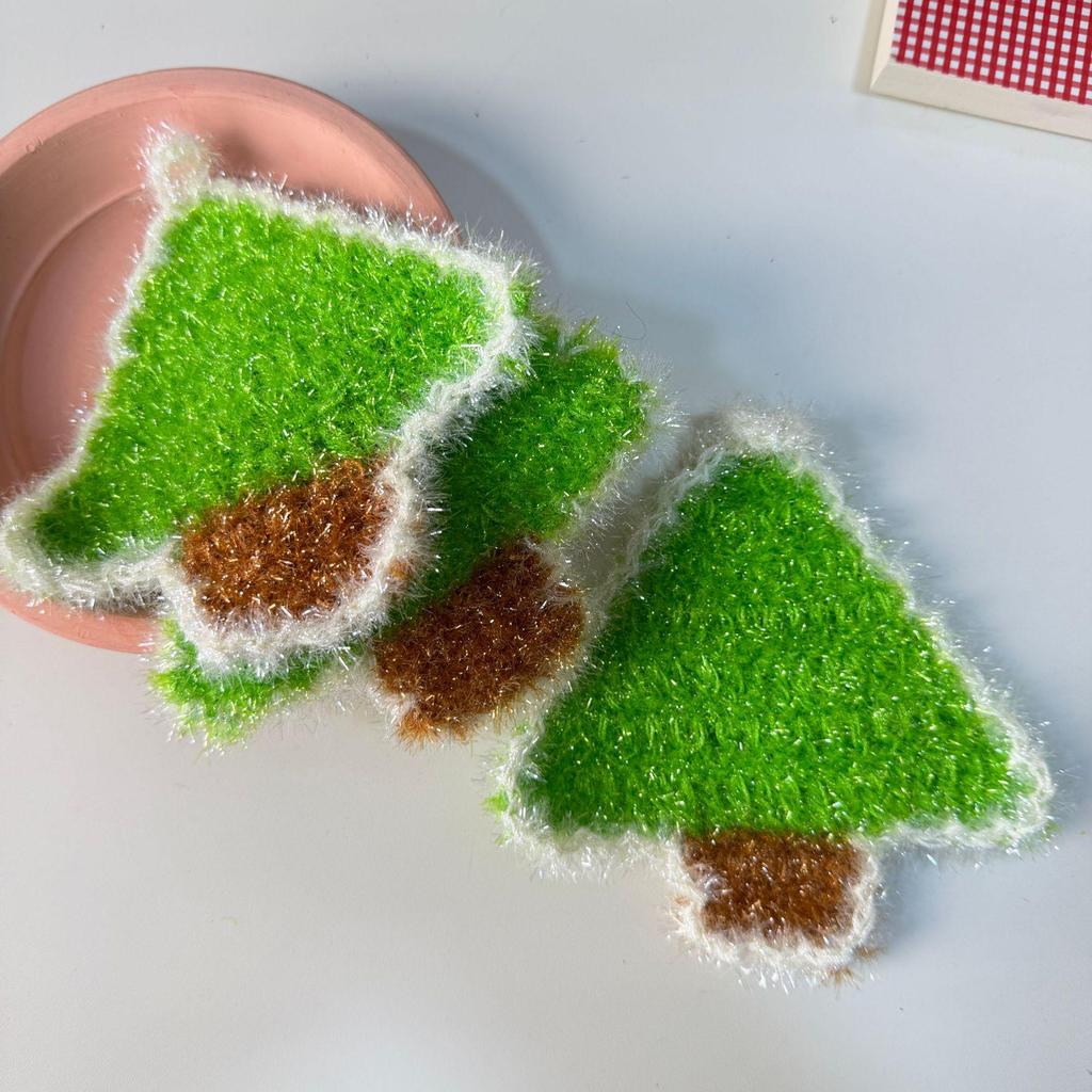 Acrylic Pine Tree Scouring Pad: Lint-Free, Oil-Repellent Dishcloth for Kitchen Cleaning