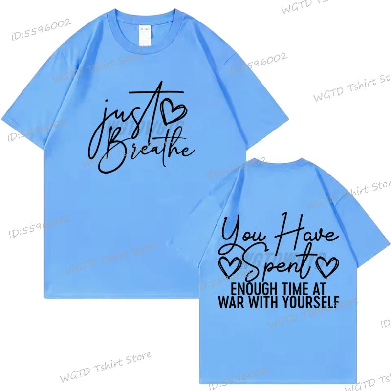 

Просто дыши Дизайн сердца Футболка Вдохновляющие цитаты Графическая футболка Модные подарки на День матери Позитивная футболка с коротким рукавом и круглым вырезом 4XL