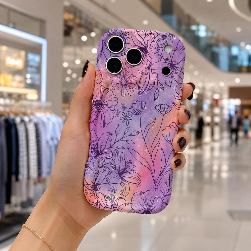 Gradient Line Tropical Flower Wavy Edge Phone Case For iPhone 16 15 14 Pro Max 13 12 11 Mini XR XS SE 2020 7 8 Air Cover