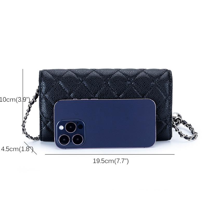 Genuine Leather Caviar Crossbody Bags For Women Diamond Quilted Small Shoulder Bag With Ball Chains Lock Handbag Silver-tone Purse No Logo
