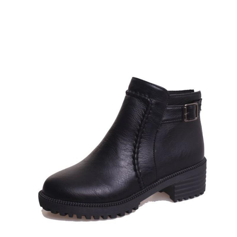 Automne et Hiver Nouvelles Bottes Martin Couleur Unie Grande Taille Chaussures Commerce Extérieur Imperméables Plateforme Bottes en Cuir Féminines Chaussures Féminines
