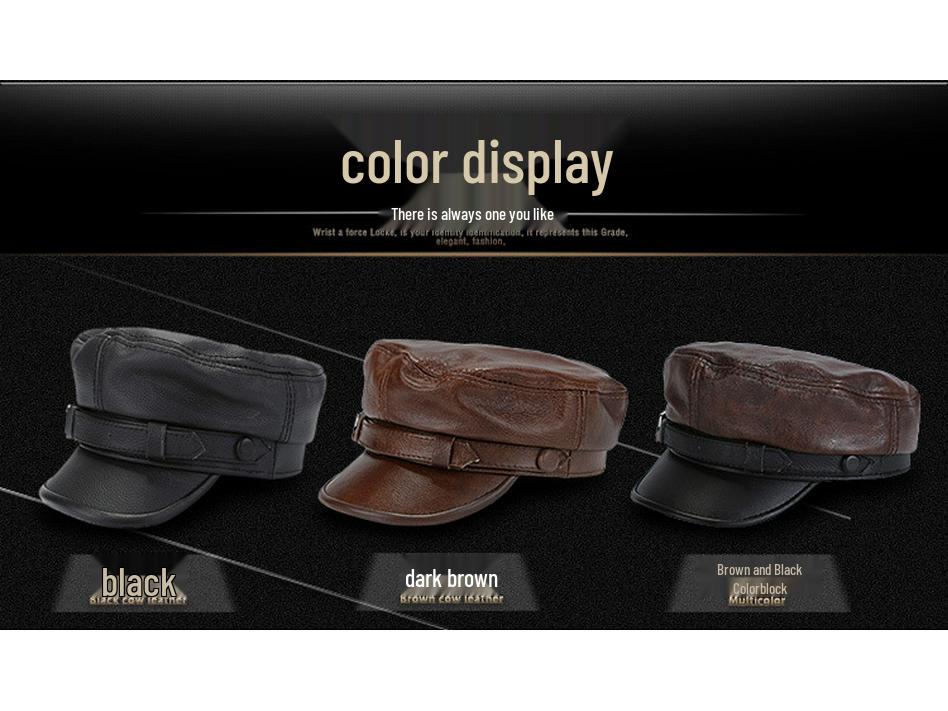 Korean Style Genuine Leather Duckbill Cap for Men & Women - Autumn/Winter Flat Top Military Biker Cap