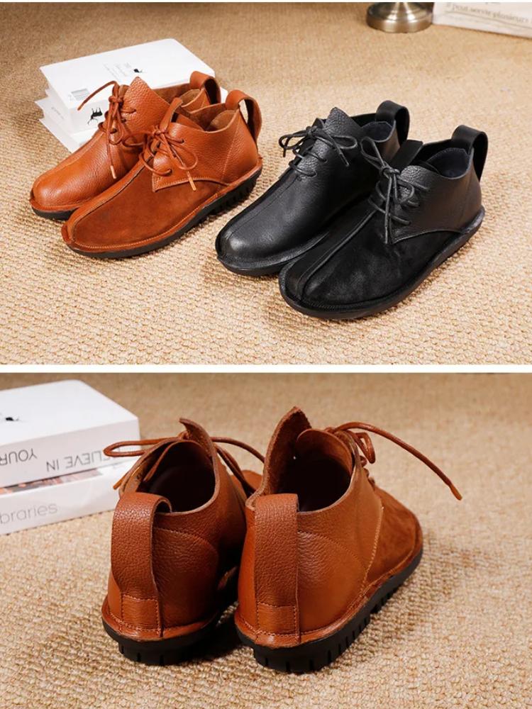 Johnature Dámské pohodlné boty z pravé kůže s měkkou podrážkou, lehké kotníkové boty na šněrování, ploché krátké boty