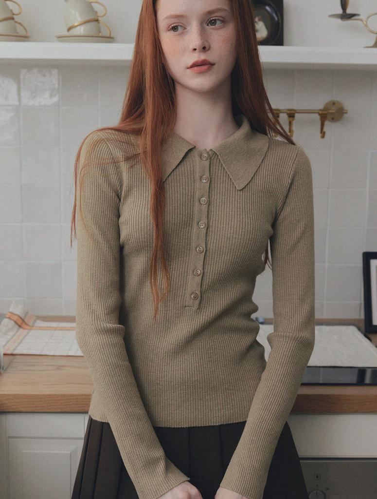 Teuwi Larkin Collared Button Long Sleeve Knit