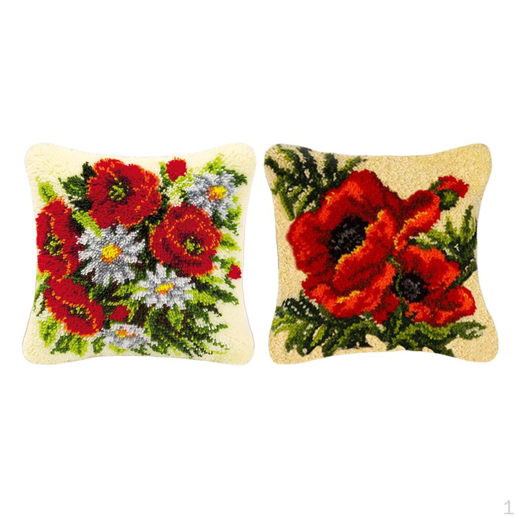 Set of 2 Knotting Pillows with Red Flowers Motif for Adults, To Knot ,