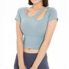 Diagonal Shoulder Hollow Out Women Solid Sports Tees Yoga Short Sleeve T-Shirt Chest Pad Exercise Outdoor Tight Quick Drying Top
