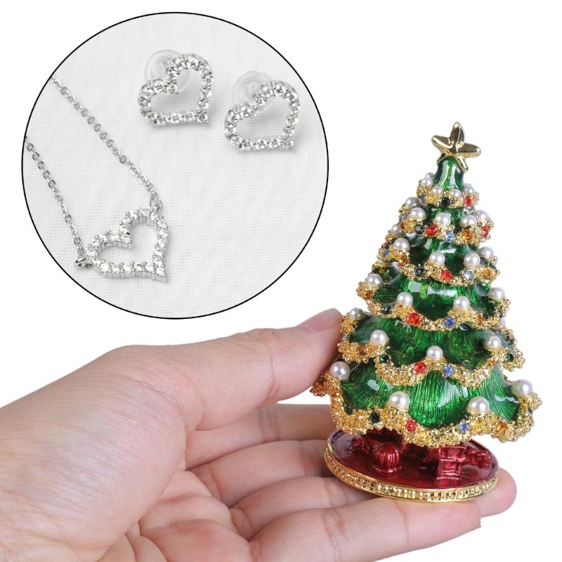 ChristmasTree Hand Painted Enameled Vintage Style Decorative Hinged Jewelry Trinket Box Unique Gift for Home Decor