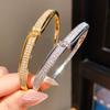 Vintage Gold Zircon Round Bangle Bracelet With Geometric Design For Fashion Women