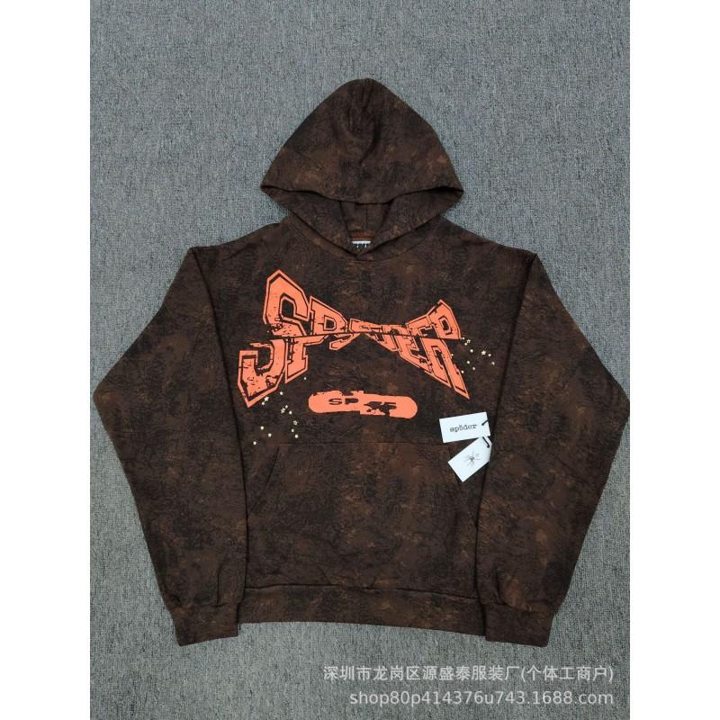 Sp1der Rapper YoungThug Same Foam Letter 555555 Couple Hoodie Pink Sweatshirt