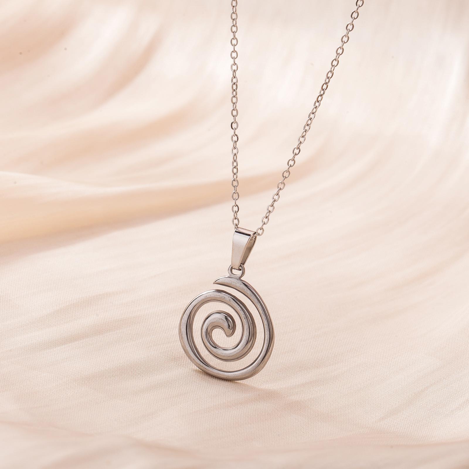 

Spiral Swirl Pendant Necklace Stainless Steel Gold Color Women Neck Chain Choker Fashion Geometric Zircon Birthday Gift New In 40-45 cm
