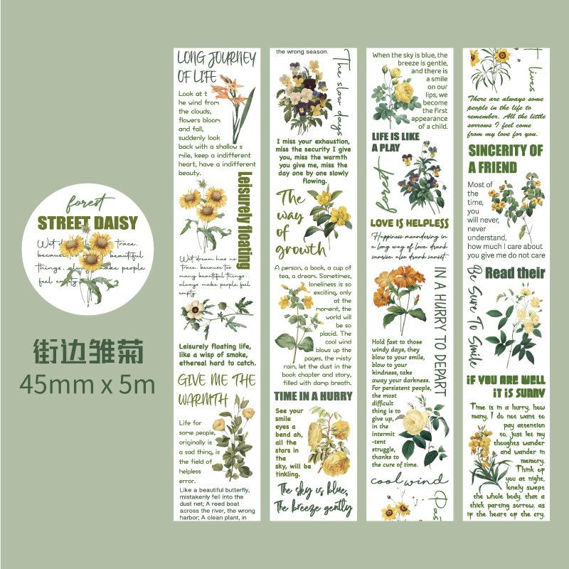 

1 Roll 4.5x500cm Vintage Botanical Illustration Washi Tape Hand-Painted Floral Designs For Journal Scrapbook