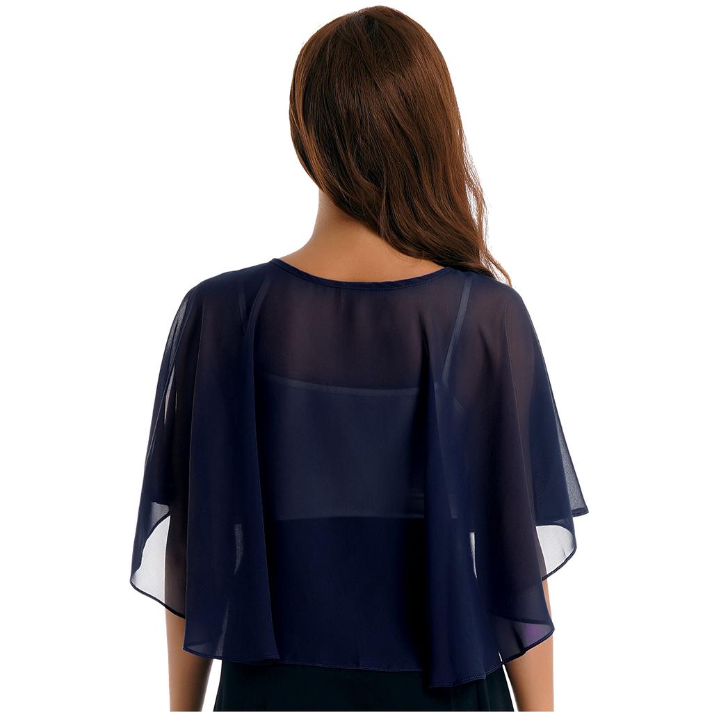 Womens Chiffon Cape Shawl One Button Cover Up Sheer Wedding Party Dress Wrap for Bridal or Evening Events