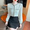 Winter Velvet Fashion New 2024 Long Sleeve O-Neck Office Lady Apricot Lace Blouse Shirt Women Tops Blouses Shirts J815