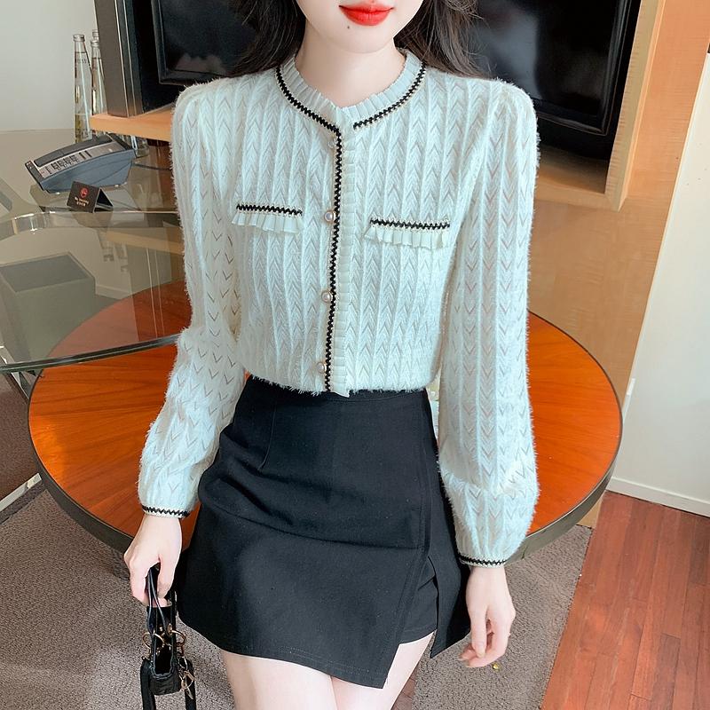 Winter Velvet Fashion New 2024 Long Sleeve O-Neck Office Lady Apricot Lace Blouse Shirt Women Tops Blouses Shirts J815