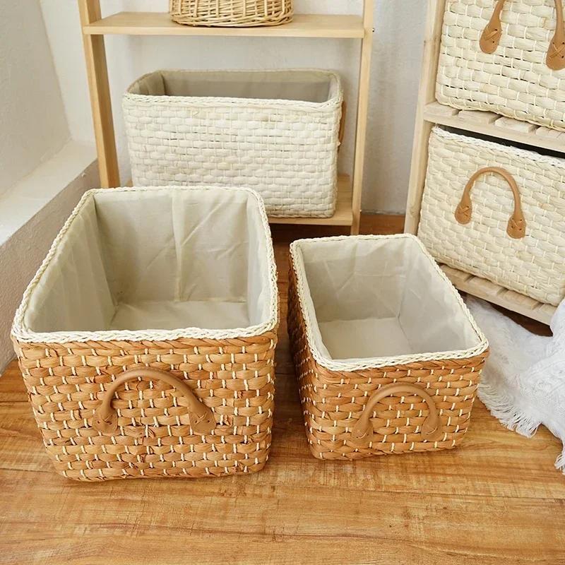 Hand-woven Storage Basket Household Laundry Wicker Baskets with Handles Clothes Container Home Decor Toy Box Basket Storage