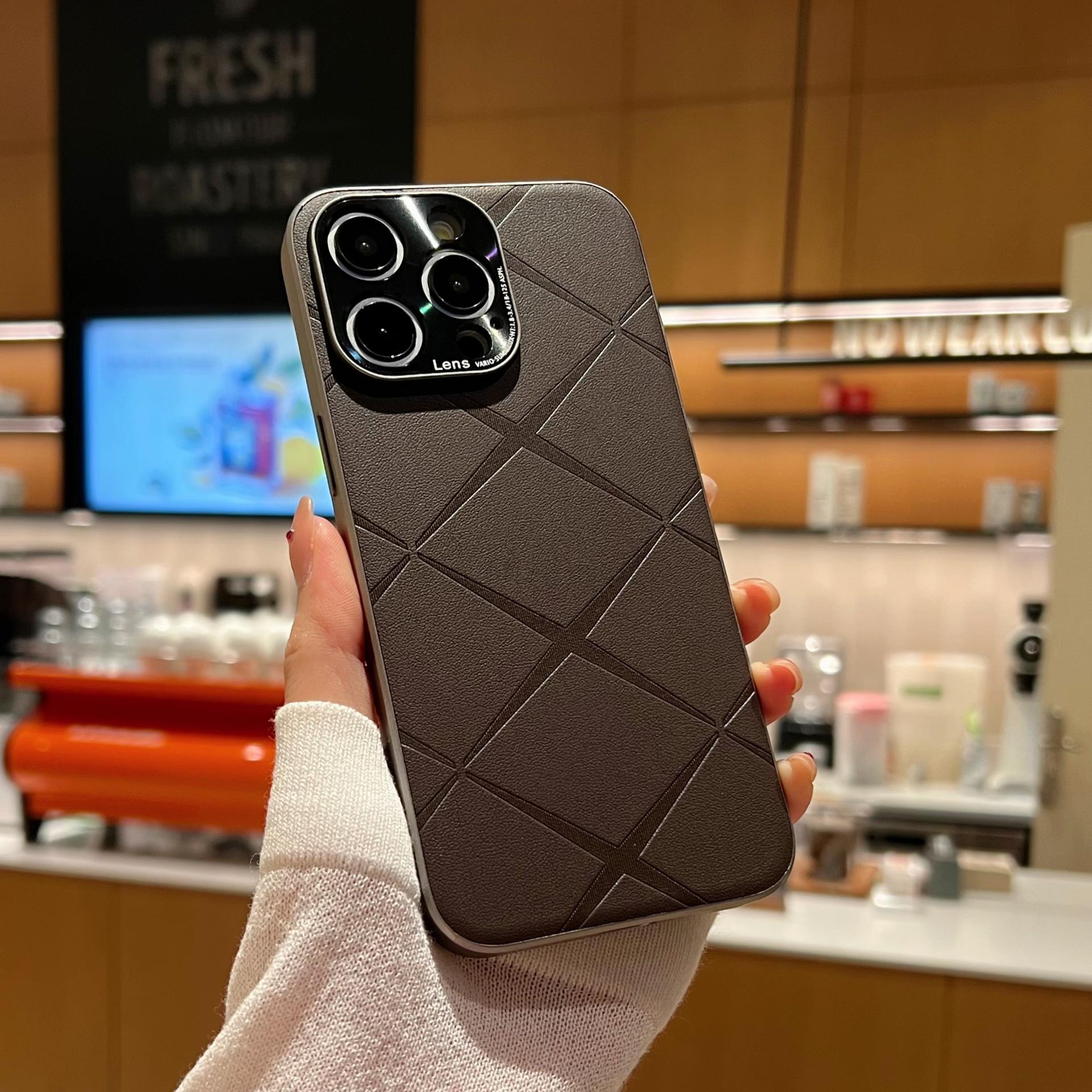 

Metal Lens Ring for Apple 15 Phone Case for IPhone 14 Promax Anti Drop 13 Diamond Patterned Leather Protective Case For Apple 11Promax