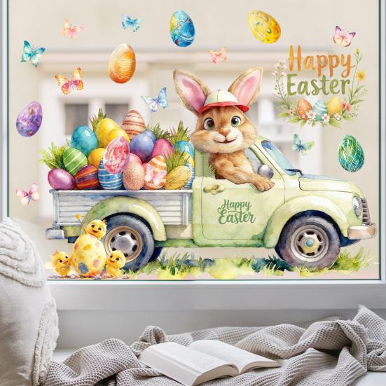 Paasraamsticker Grappige Konijn op Een Hangmatstoel Sticker Herbruikbaar PVC Statische Raamsticker voor Huis Kantoor School Lente Glazen Deur Raam Decoratie