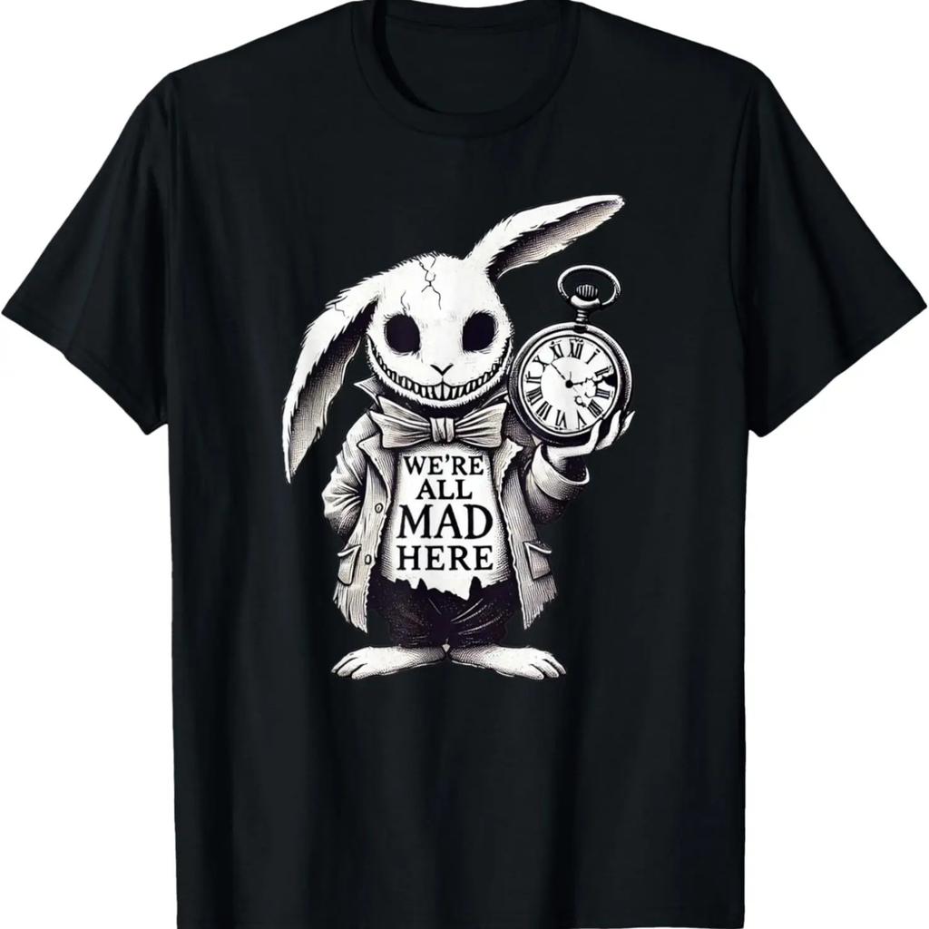 Alice in Wonderland - We're All Mad Here Rabbit Hatter Quote T-Shirt