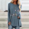 Summer Plus Size Women Tunic Casual Loose Cotton T Shirt Long Sleeves Round Neck Floral Printed Fashion Top