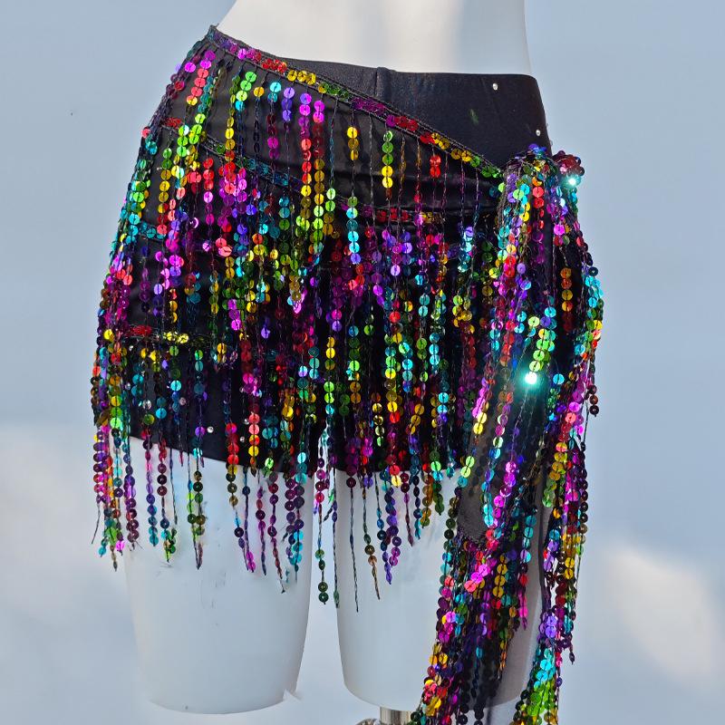 Belly Dancing Hip Scarf For Women Sequin Colorful Belly Dance Hip Scarf Party Belt India Waist Chains Tassels Skirt Gifts