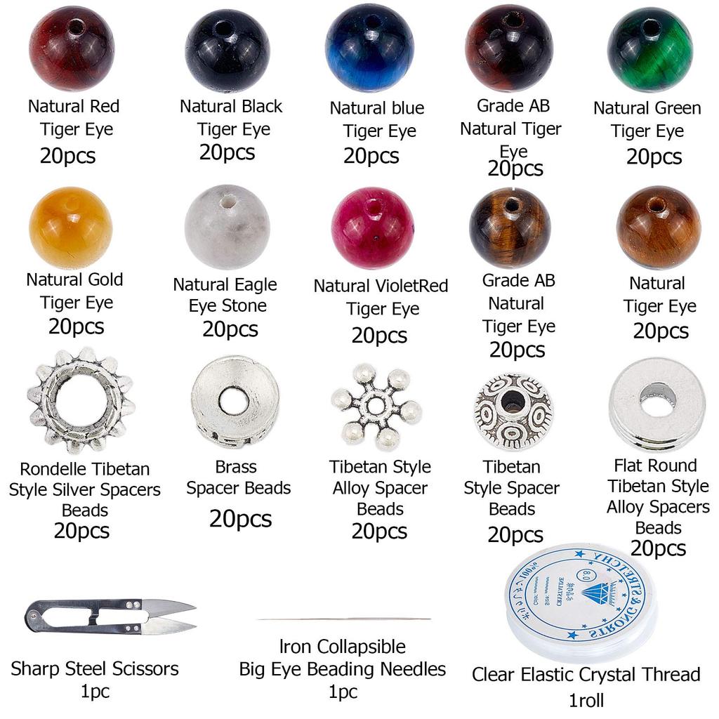 SUNNYCLUE 300 Kit 8mm Tigerauge Perlen Tigerauge Armband Chakra Armband Set Kraftperlen Heilperlen Energieperlen Reiki Armband Granitperlen Anhänger