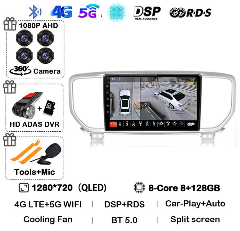 Android 13 Auto Carplay WIFI+4G For Kia Sportage 4 QL 2018 2019 2020-2025 Car Radio Multimedia Video Player Stereo 360 Camera BT