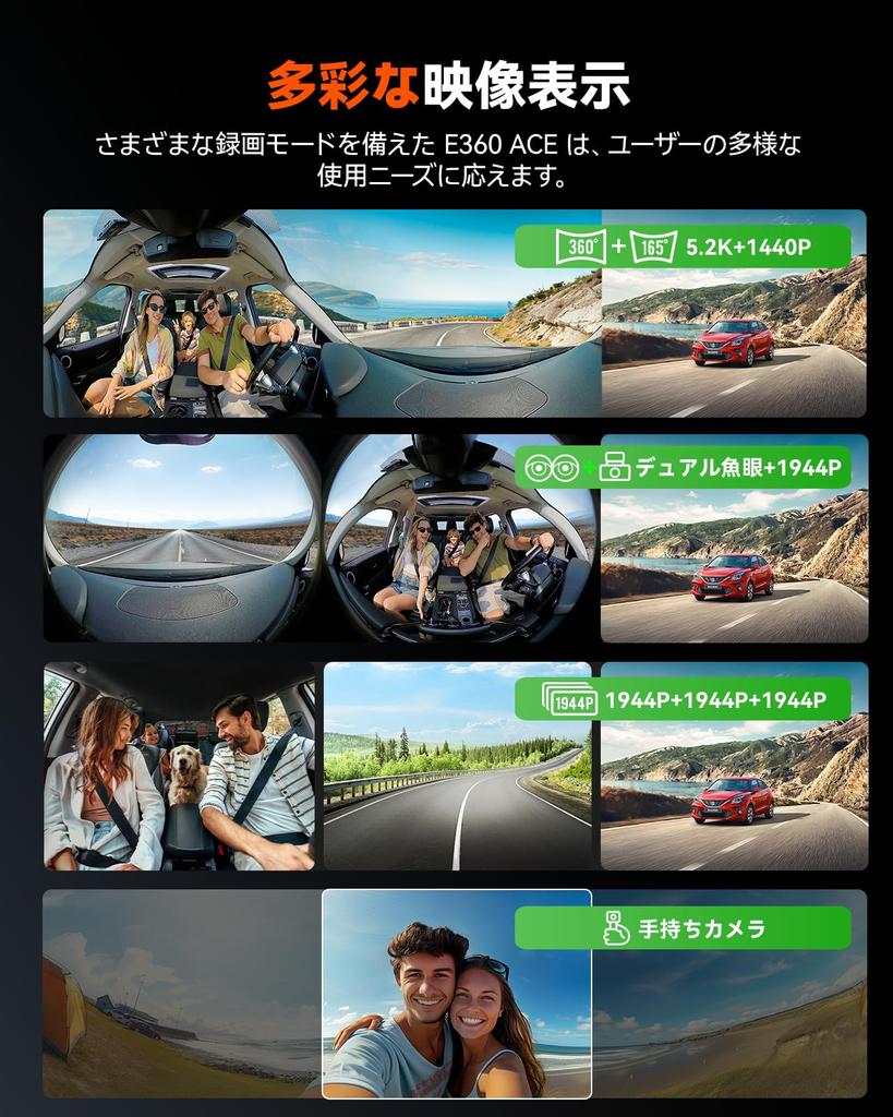 VANTRUE E360 ACE Surround-Rückkamera Lenkrad-Aktion 3 Front 1440P Surround STARVIS Dual-Handheld Panoramisch Japanische Stimme Parken