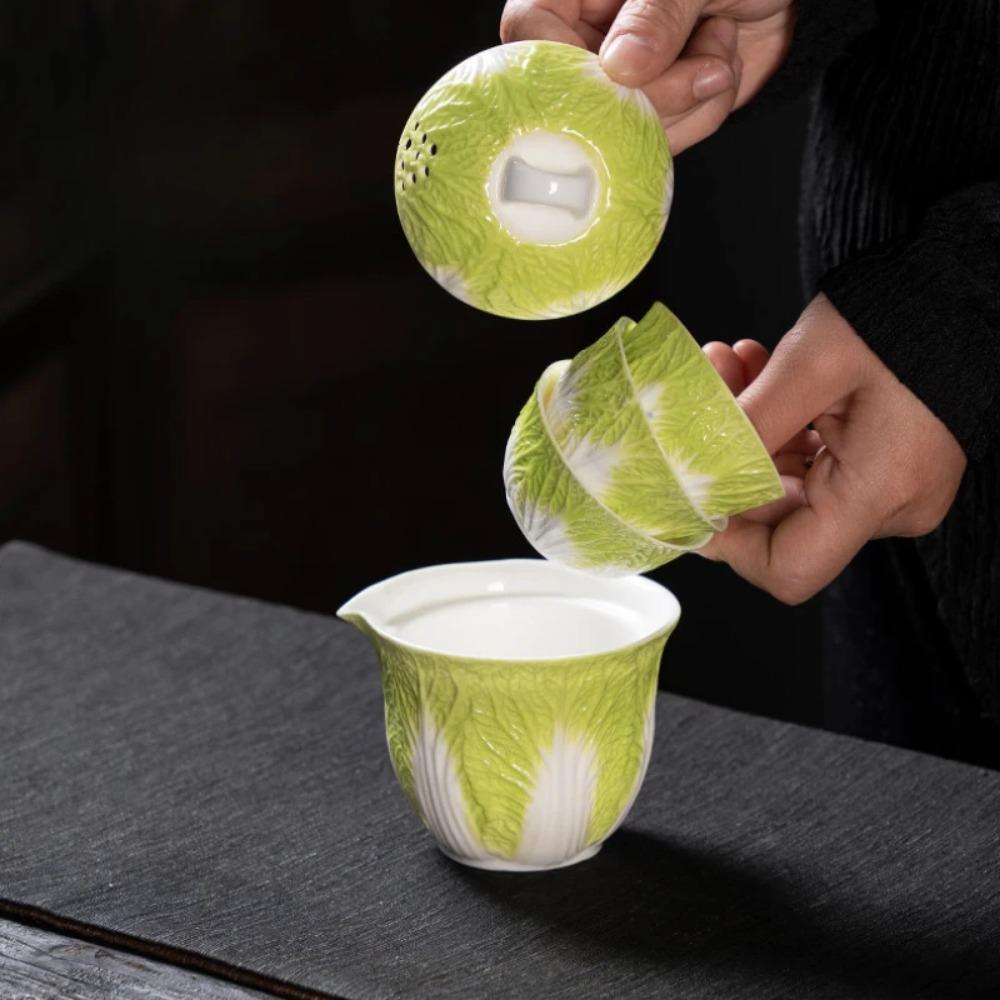 Creative Cabbage Travel Tea Set Ceramic Three Cup Outdoors Kuaike Cup Creative Portable Teaware Sets