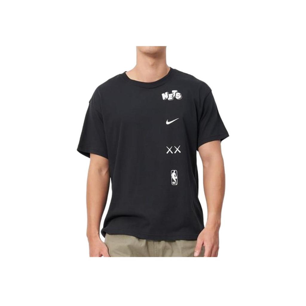 Nike X NBA Brooklyn Nets Loose Casual Letter Logo Print Crew Neck Short Sleeve SS24 T-Shirt Men Tops Black FN2017-010