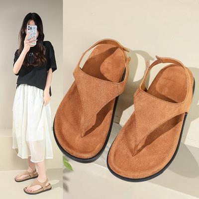 Damen Sandalen mit dicker Sohle Zehensteg Slipper Wildleder Schuhe für Damen Freizeit Strand Neue Mode Retro Sandalias De Mujer