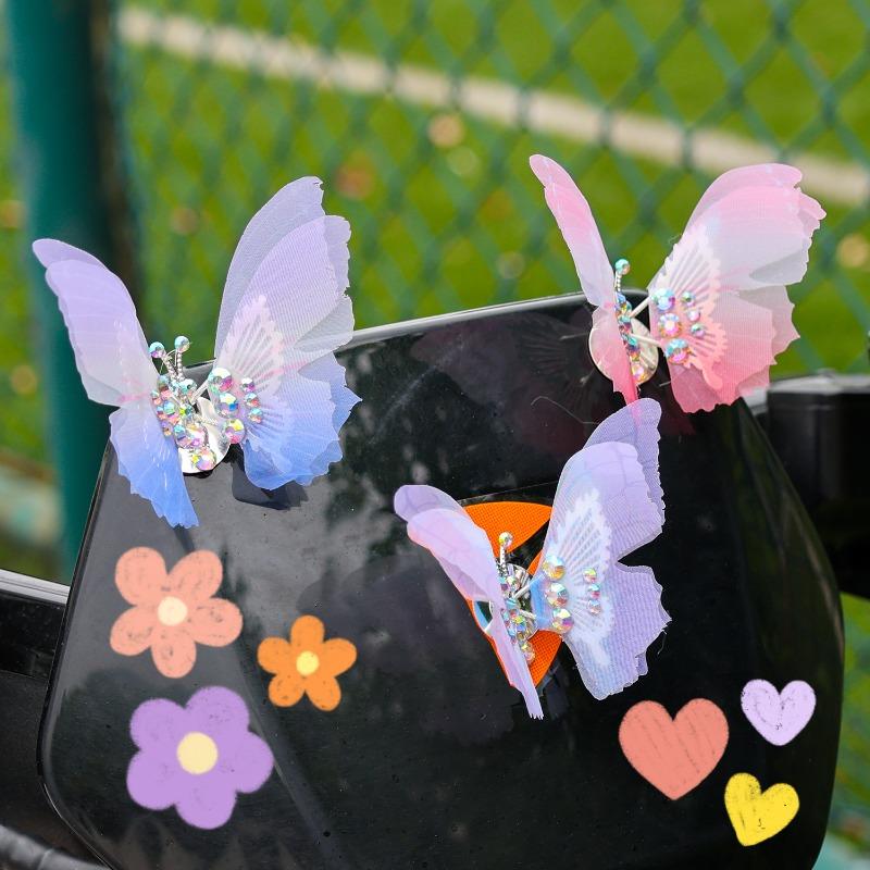 Sheer Fabric Gradient Model Moving Butterfly Car Center Console Air Vents Decoration Cars Living Room Interior Decor Accessories