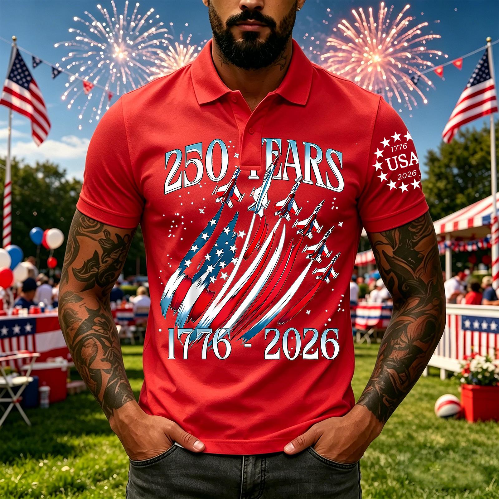 

Men s Casual Short Sleeve Polo Shirt Independence Day Print 250 Years Commemorative Graphic Design Classic Fit Breathable Fabric L красный