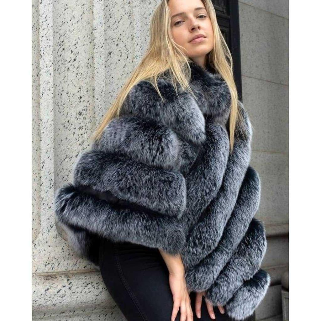 Women's European and American Winter Casual Fox Fur Shawl Coat