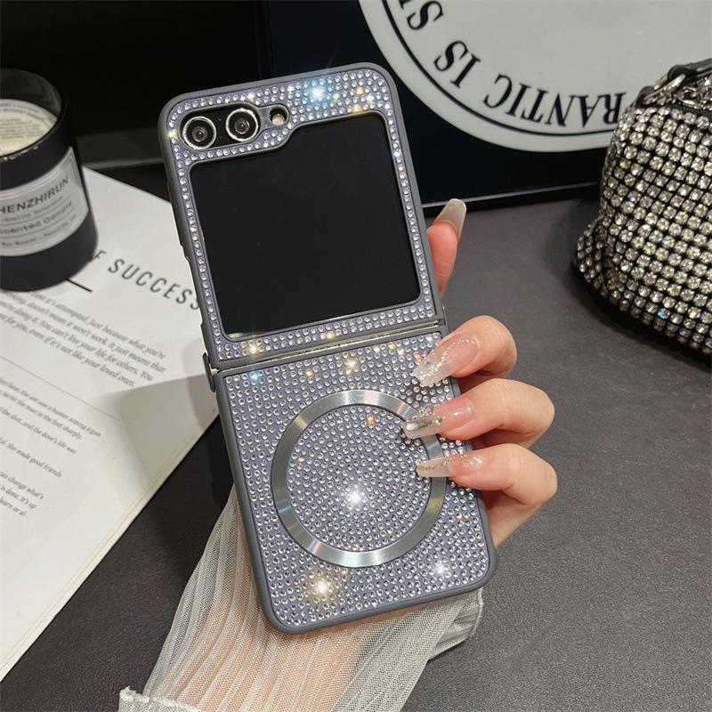 Diamond Magnetic Protective Case with Lanyard for Samsung Z Flip 6/7, Compatible with Wireless Charging
