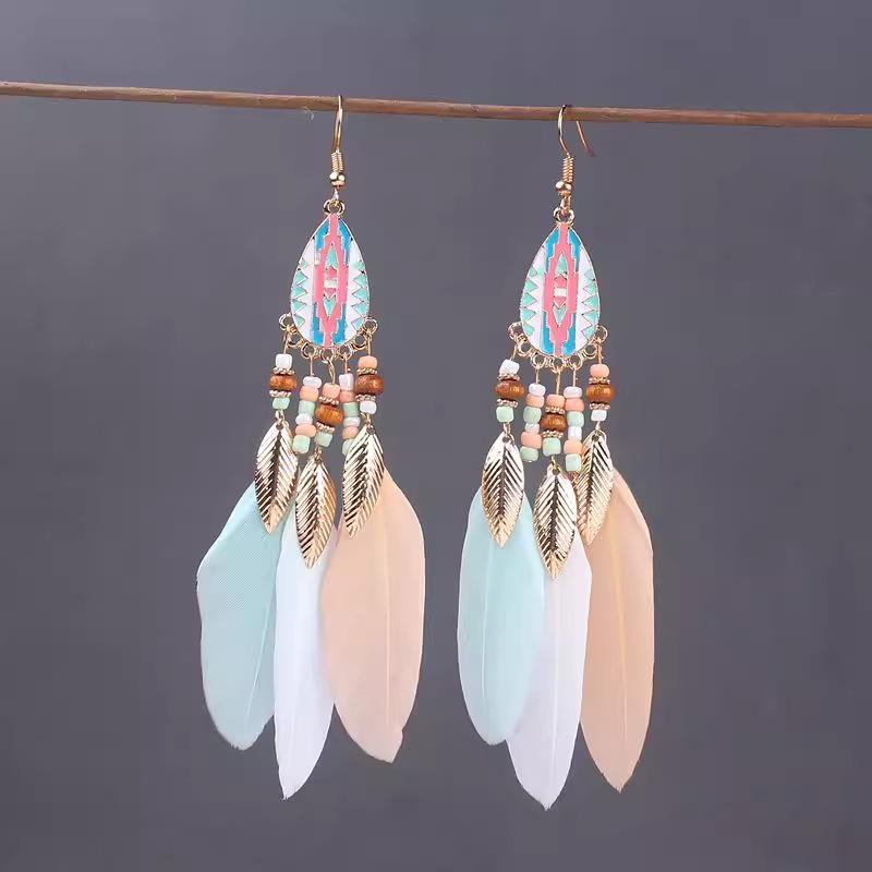 Kolczyki Boho z Piórami i Frędzlami - Eleganckie, Unikalne Wzornictwo dla Kobiet