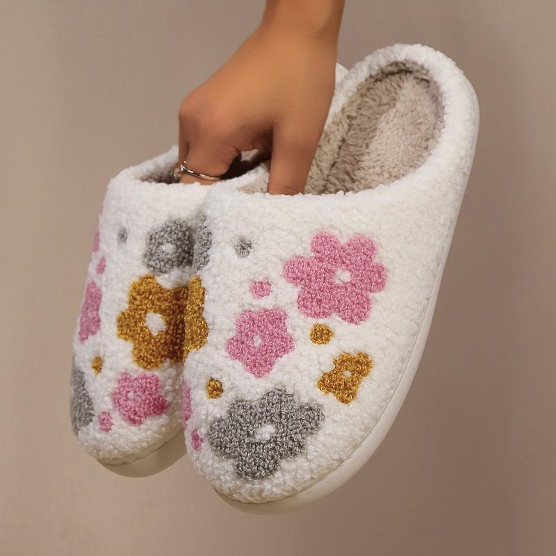 New Style of Home Flowered Slippers, Warm and Thickened Indoor High-heeled Cotton Shoes