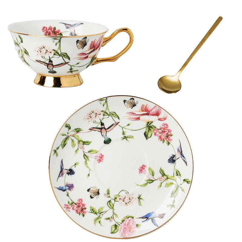 European Style Bone China Coffee Cup Set with Retro Saucer 200ml