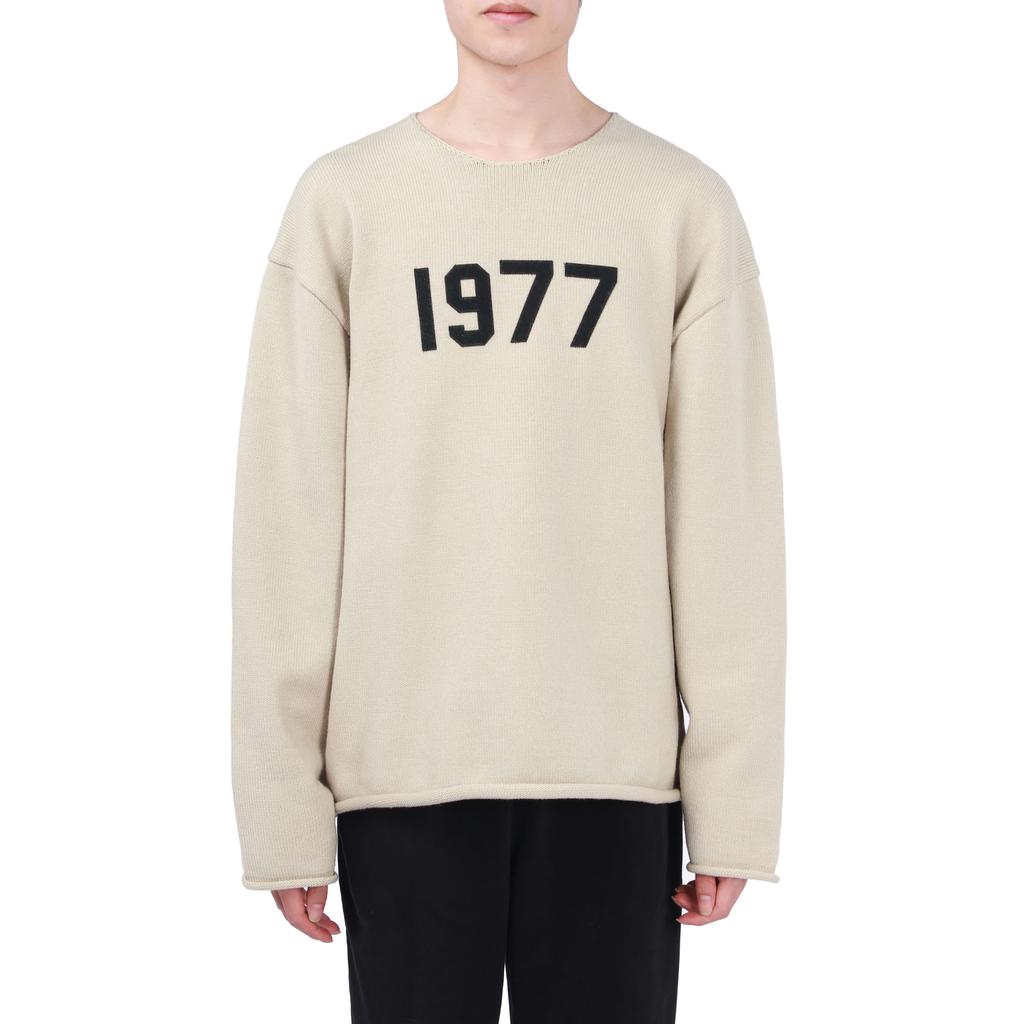 Fear of God Essentials 1977 Series SS22 Raw Edge Sweater With Flock Lettering Long Sleeve Men Sweater Wheat FOG-SS22-121